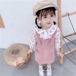 Váy nhung kèm áo cherry bé gái