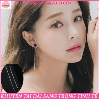 Khuyên tai dài mảnh tua rua màu bạc sang trong tinh tế phong cách Hàn quốc cho nữ KT-64