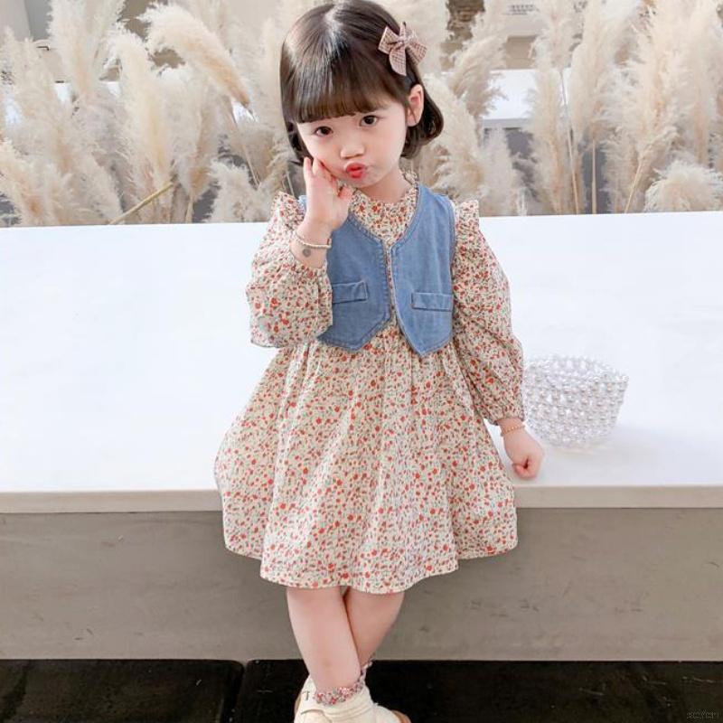 Set Đầm Công Chúa Không Tay Và Áo Khoác Denim Cho Bé Gái Se7En