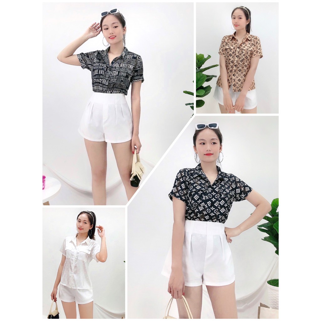 [Freeship 50k] Áo Kiểu Sơ Mi Nữ NHISTORE Cổ Bẻ Chất Tơ Tằm Sọc Tay Ngắn Form Rộng Họa Tiết Thời Thượng Dưới 57KG