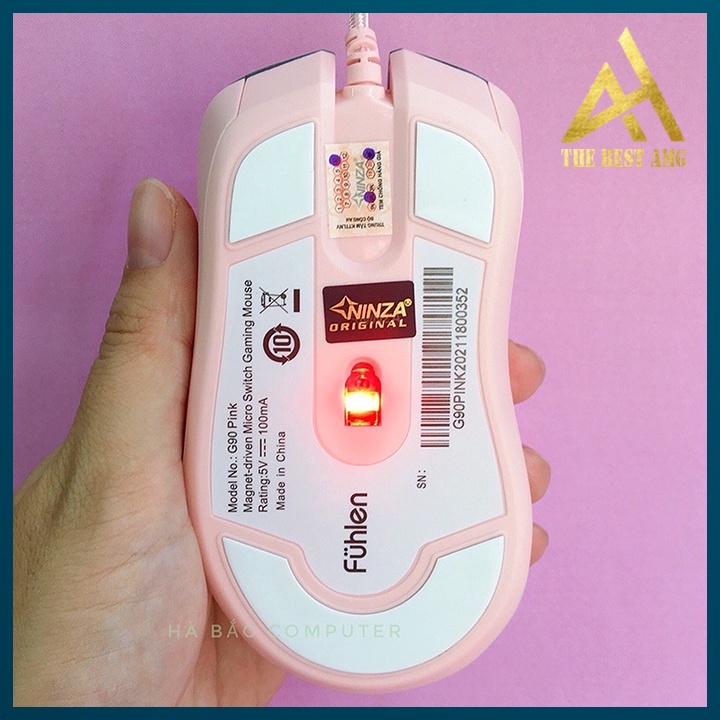 Chuột Máy Tính Có Dây Chuột Gaming LED RGB Fuhlen G90 Màu Hồng Dễ Thương Chuột Laptop PC Mouse Chơi Game