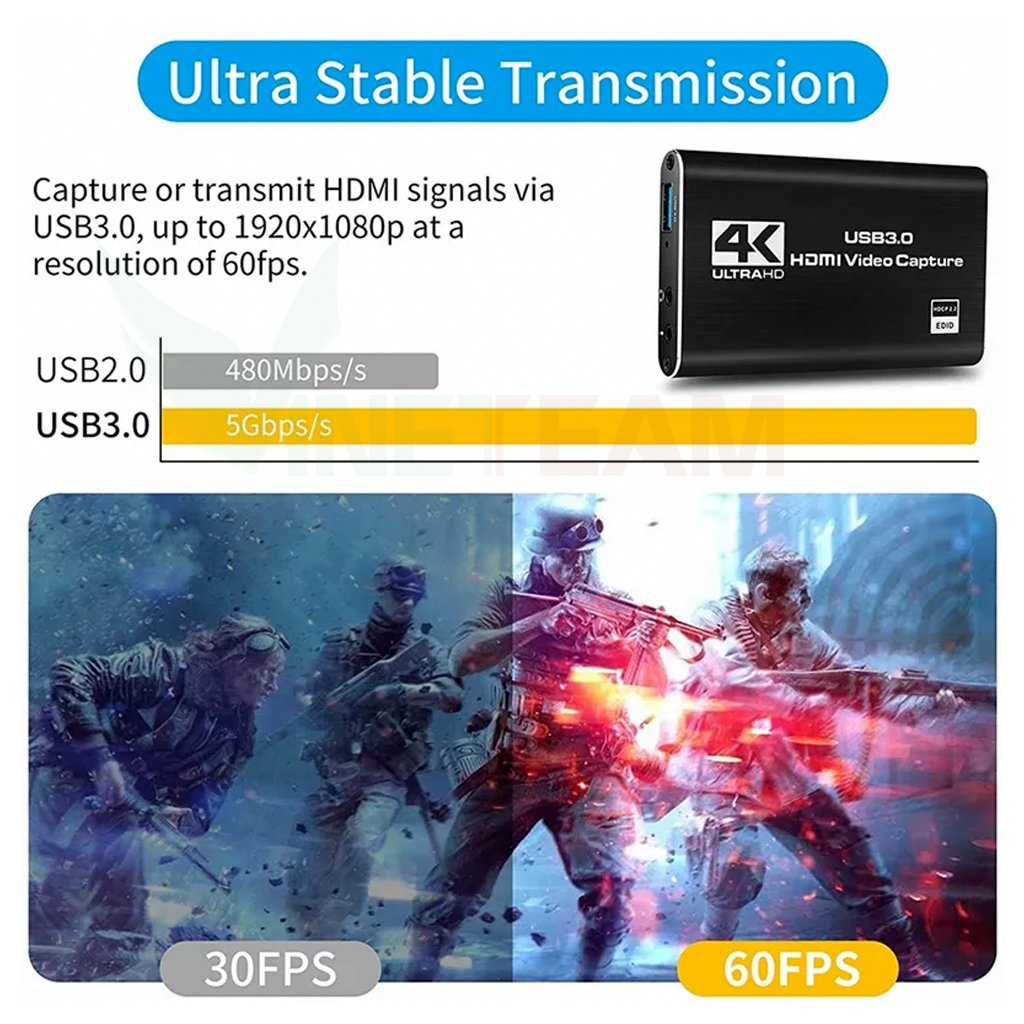 Capture card video hdmi to usb 3.0 thu tín hiệu hình ảnh 4K 1080p 60hz 60fps kèm cổng mic livestream -dc4757