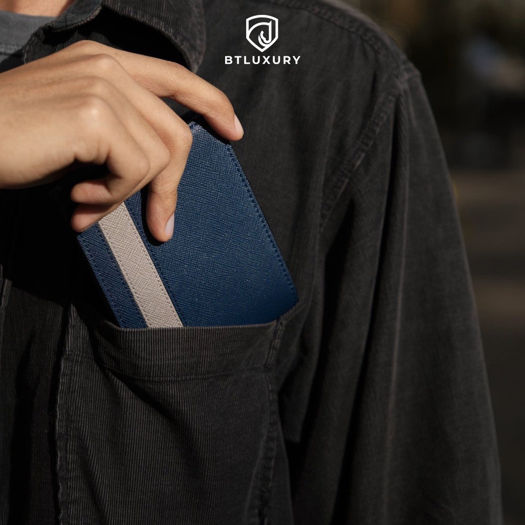 Ví nam mini nhỏ gọn COSMOS thiết kế trẻ trung chất liệu da bò saffiano cao cấp thương hiệu BTLUXURY