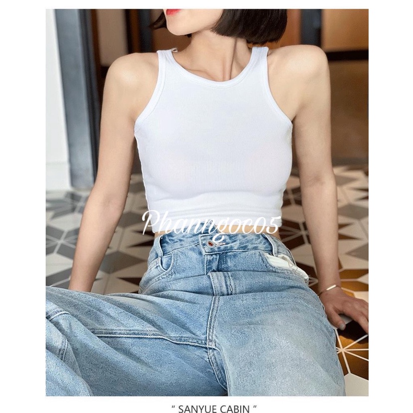 Áo Ba Lỗ Nữ Xuất Khẩu Dáng Croptop Cotton Tăm Siêu Mịn
