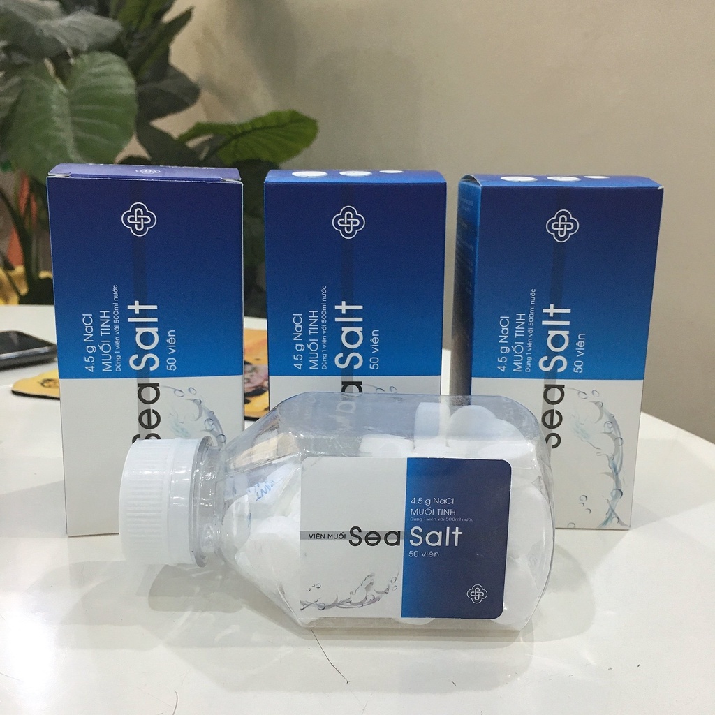 Viên Muối Tinh SEASALT NaCl 0,9%, Viên Muối Sinh Lý Tự Pha Dung Dịch Nước Muối Dễ Dàng, Súc Miệng Hàng Ngày – Lọ 50 Viên