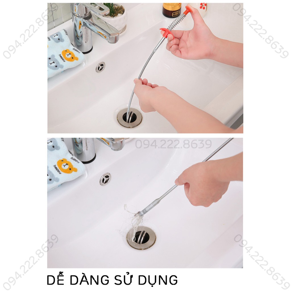 Dây thông tắc cống lò xo đa năng ⚡️FREE SHIP⚡️ có đầu kẹp gắp rác tiện dụng