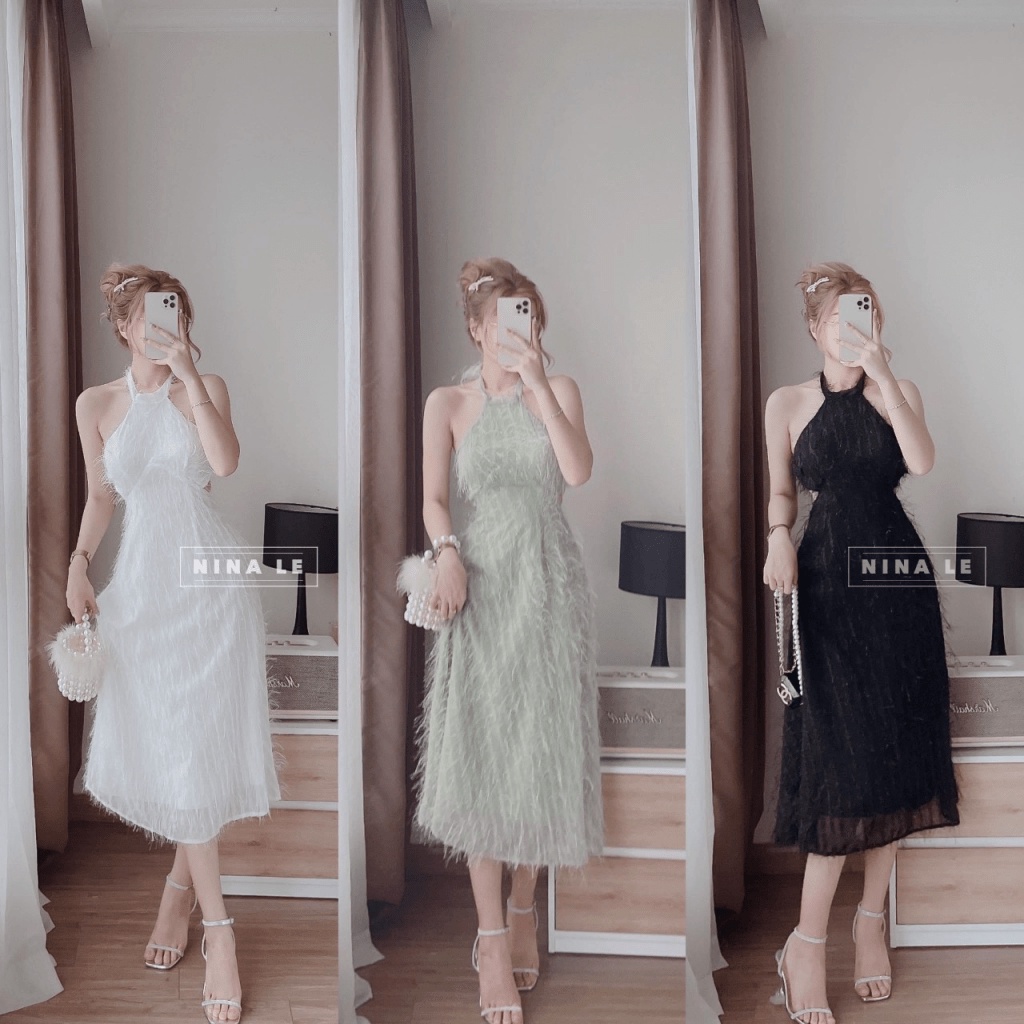 Đầm Cổ Yếm Lông Vũ Cho Các Nàng Diện Đi Tiệc Đi Chơi Đẹp Hết Ý UP VLTN Shop