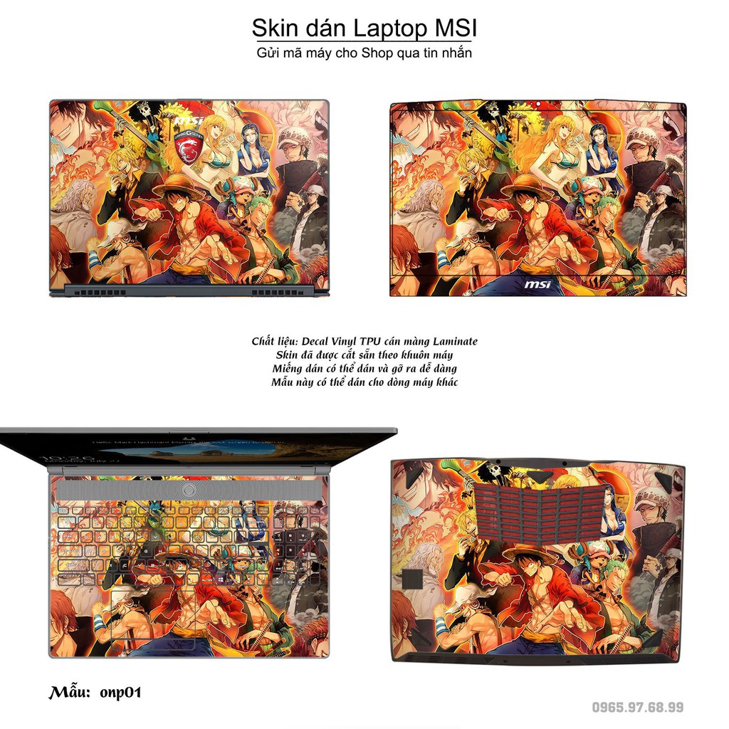Skin dán Laptop MSI in hình One Piece (inbox mã máy cho Shop)