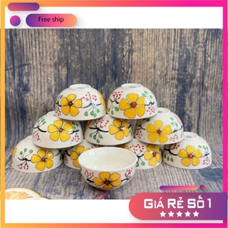 Combo 10 bát ăn cơm, chén ăn cơm vẽ hoa mai vàng siêu đẹp Gốm sứ Bát tràng cao cấp