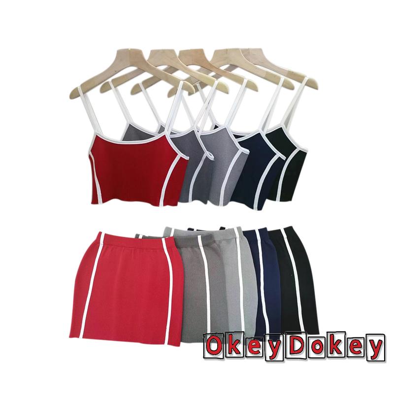 OKDK-Đầm hai dây cổ chữ U phối dây mảnh phù hợp với mùa hè màu xám/đen/xám/đỏ/xanh dương