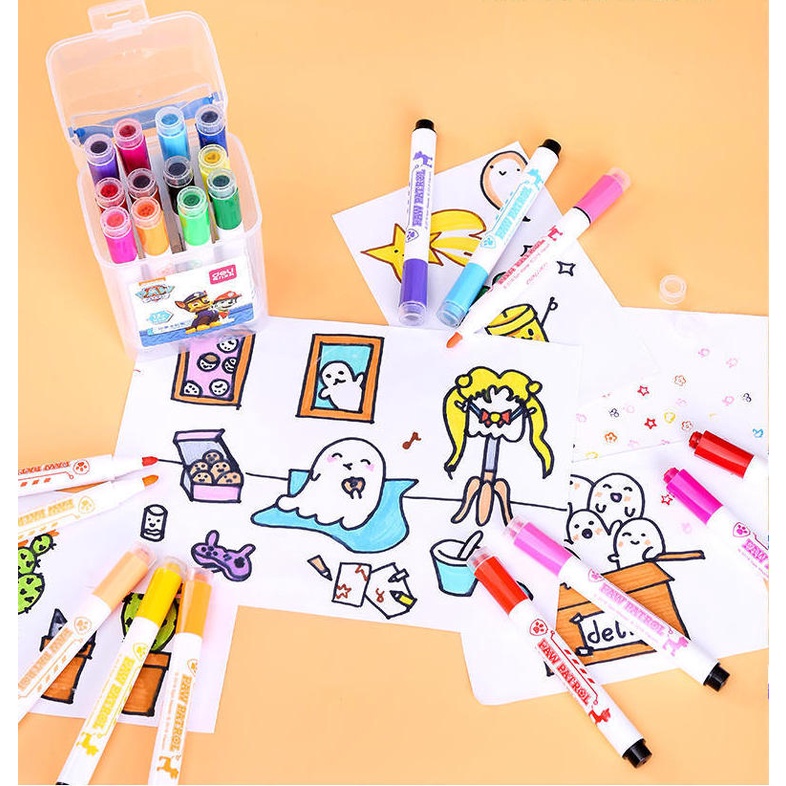 Bút màu nước hộp nhựa quai xách Deli họa tiết chó cứu hộ - 12 màu/24 màu/36 màu - 70697/ 70698/ 70699