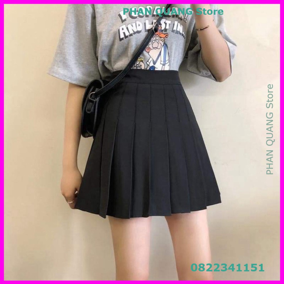 👗 CHÂN VÁY TENNIS NGẮN XẾP LY DÁNG XOÈ ĐEN HỒNG - CHÂN VÁY XẾP LI TENNIS TRƠN HỒNG ĐEN - CHÂN VÁY ĐŨI ULZZANG PQ-Shop