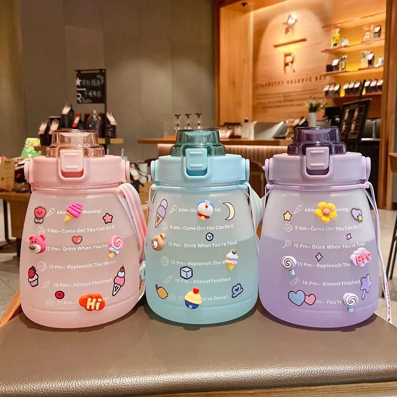 Bình Đựng Nước 1,2L Có vạch Báo Giờ Uống Nước Dễ Thương