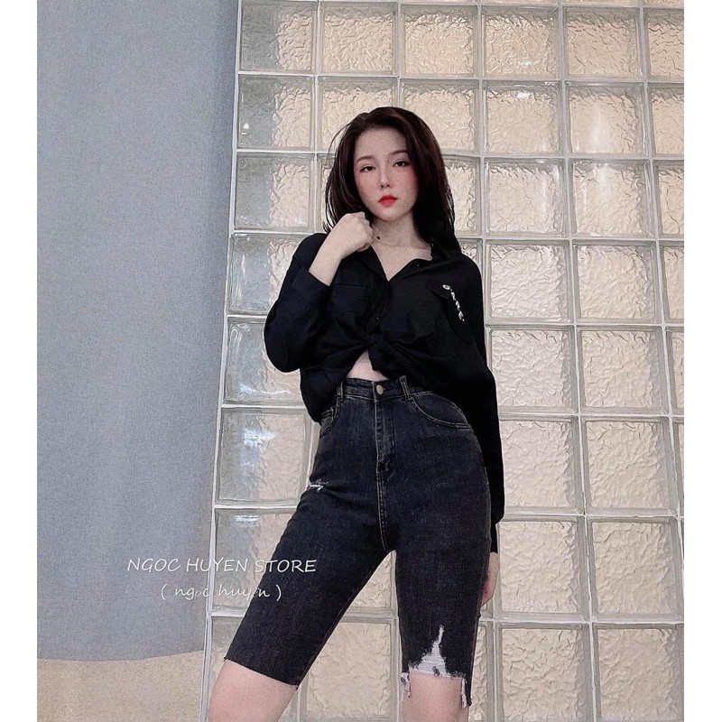 [60-95kg] Quần Ngố BIG SIZE- LƯNG CAO - PHOM EO CAO TRÊN RỐN - Quần Jeans Lửng CO GIÃN Xám Đậm