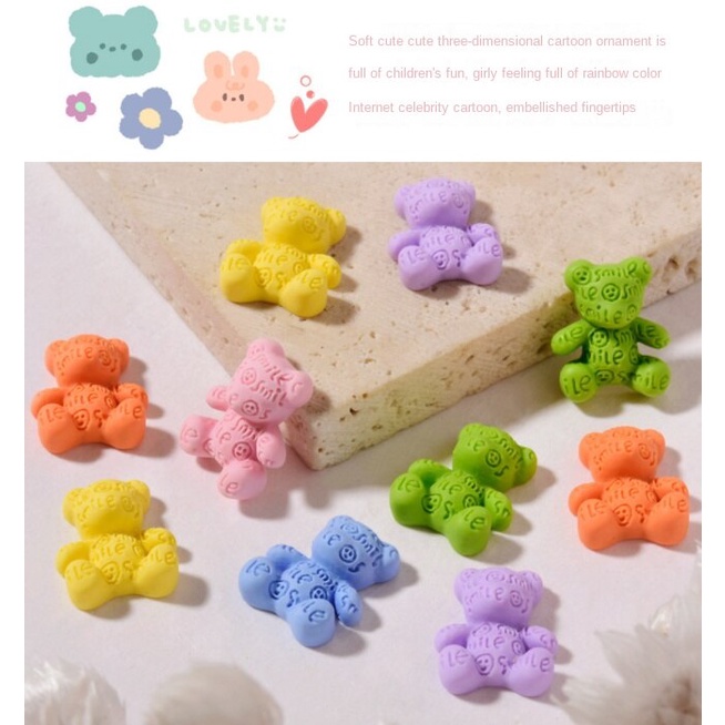 Đồ trang sức móng tay 12 CÁI / Đồ trang sức móng tay 3D Net Red Donut / đồ trang sức gấu hoạt hình