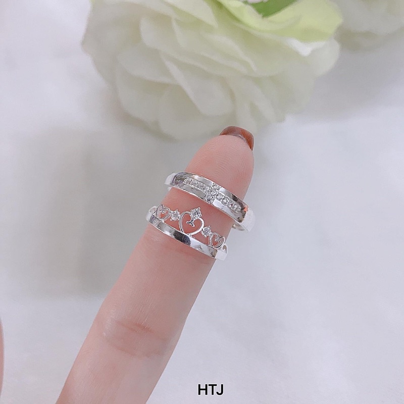 Nhẫn đôi vương miện THJ hót đính đá chuẩn bạc ta