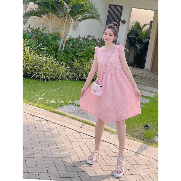 Đầm Babydoll Hồng, váy babydoll xinh xắn, đầm suông hồng baby