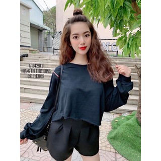 Croptop Tay Dài Phối Dây Kéo☀️