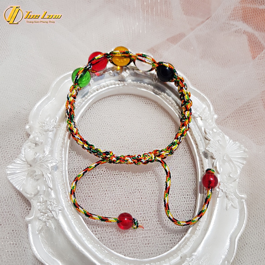Vòng tay chỉ ngũ sắc tây tạng mix hạt nhiều màu mang lại may mắn - Tuệ Lâm