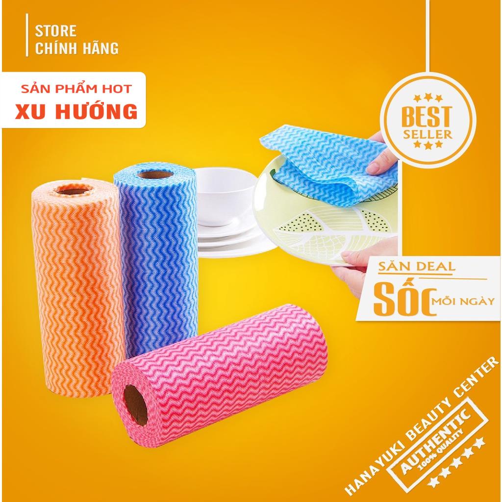 Cuộn khăn giấy vải cotton lau đa năng tiện dụng 50 tờ hoạ tiết nhiều màu có thể giặt được- Hanayuki Asia