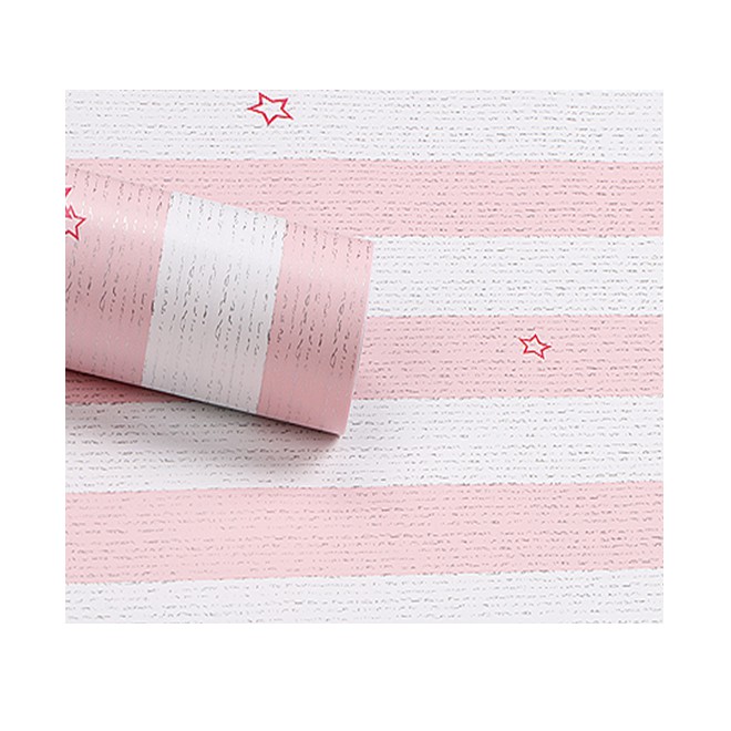 Decal giấy dán tường sọc sao hồng khổ rộng 45cm