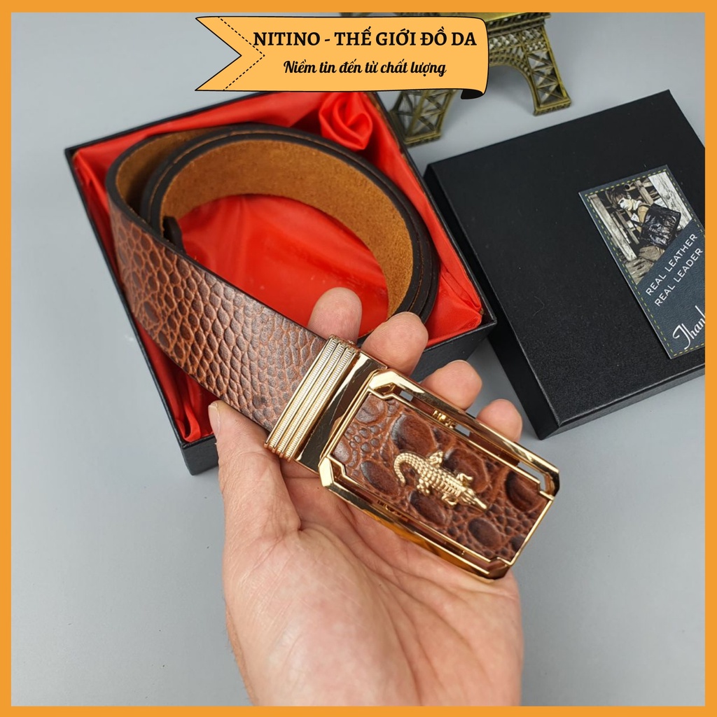 Thắt lưng nam công sở, dây nịt chất liệu da bò dập vân cá sấu cao cấp bản dây 3.5cm khóa tự động NITINO TL05