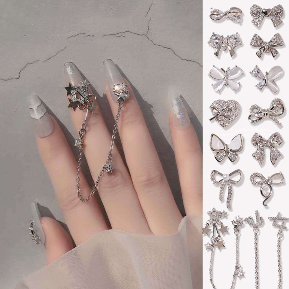 Phụ Kiện Đá Zircon Trang Trí Móng Tay Thủ Công Hình Nơ Bướm/Ngôi Sao Phối Ngọc Trai Thời Trang Sang Trọng