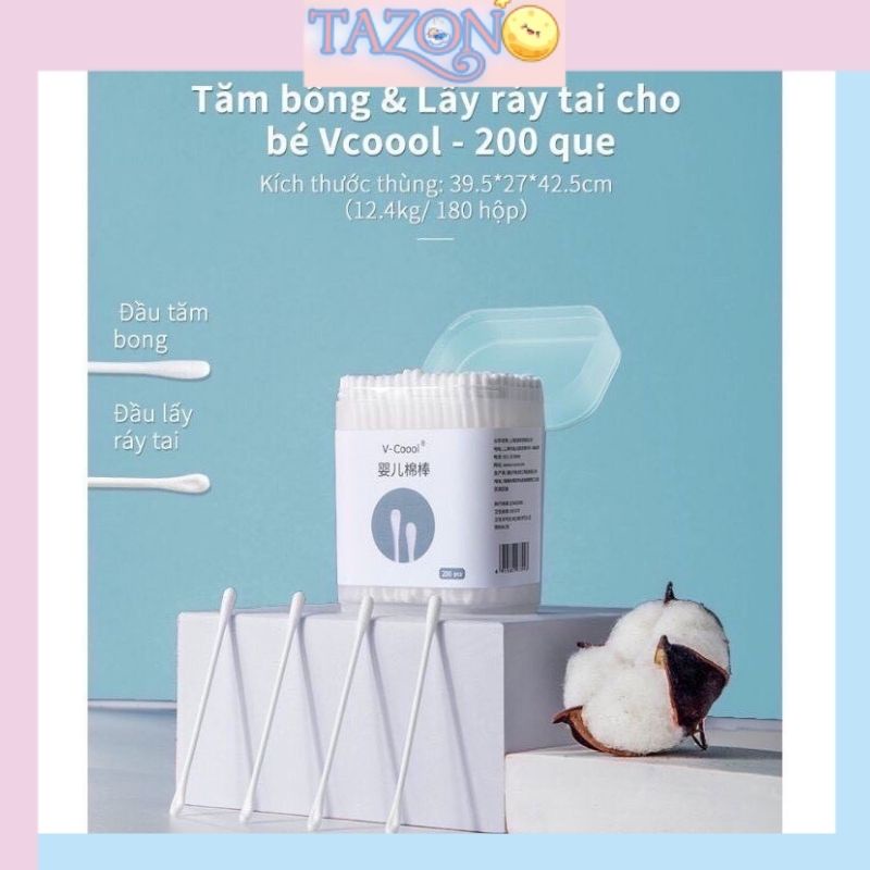 Tăm bông sơ sinh Vcool hộp 200 que