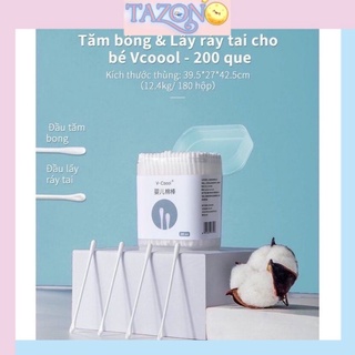 Tăm bông sơ sinh Vcool hộp 200 que