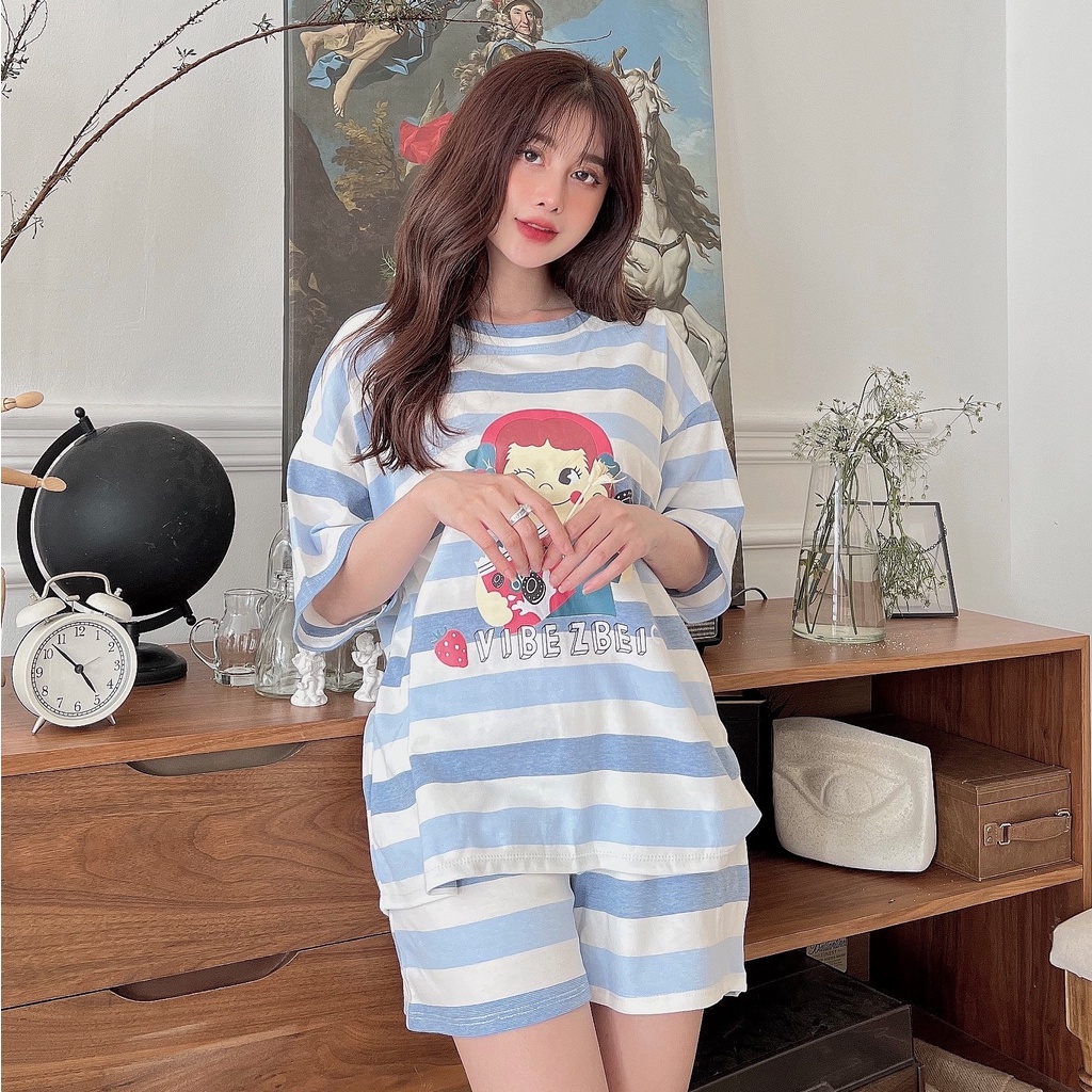 Đồ bộ nữ mặc nhà cộc tay - thời trang mới nhất - Chất liệu Cotton cao cấp - ( bộ đùi sọc nhí )