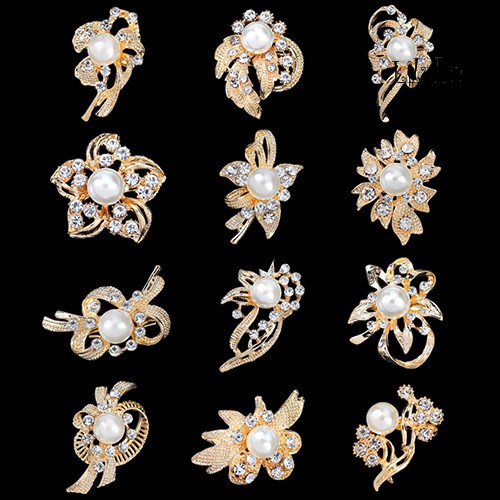Bộ 12 Ghim Cài Áo Hình Bông Hoa Đính Ngọc Trai Nhân Tạo Thời Trang