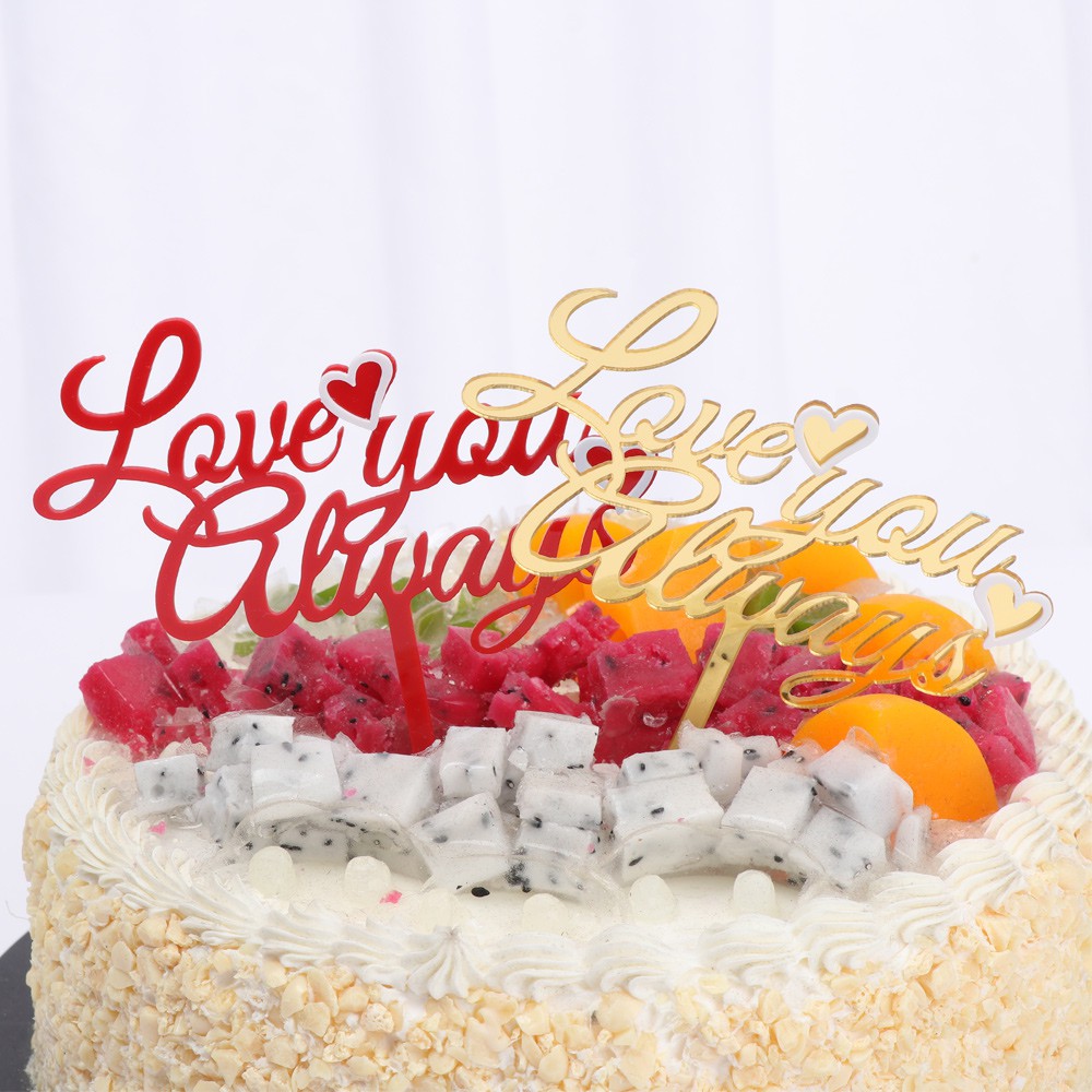 Phụ Kiện Trang Trí Bánh Kem Bằng Nhựa Acrylic Tráng Gương Chữ Always Love You Nhiều Màu Sắc