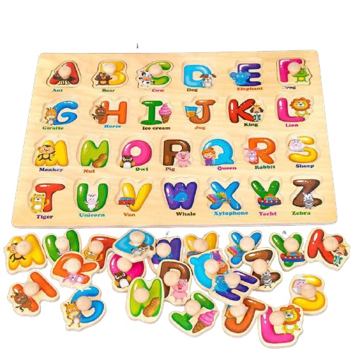 Đồ chơi bảng núm gỗ lắp ghép chủ đề chữ