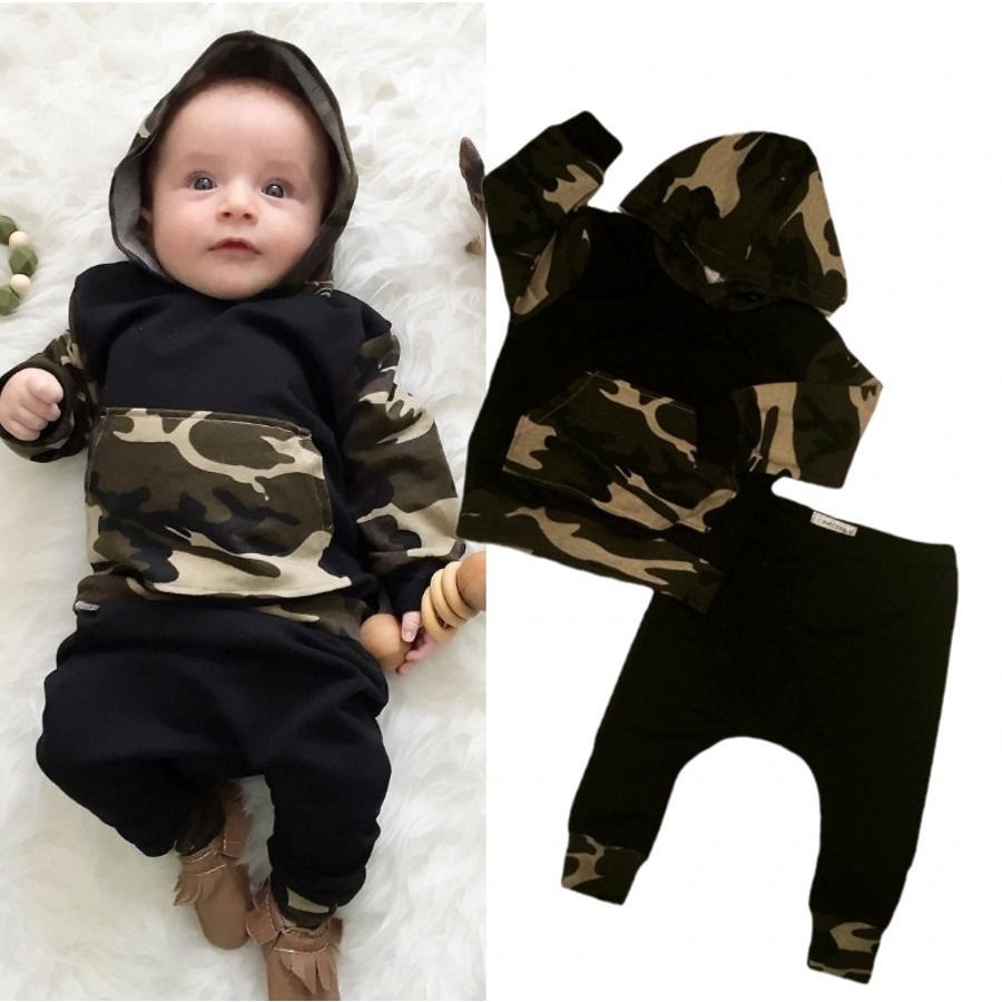 Bộ Áo Hoodie + Quần Dài Họa Tiết Rằn Ri Cho Bé Trai