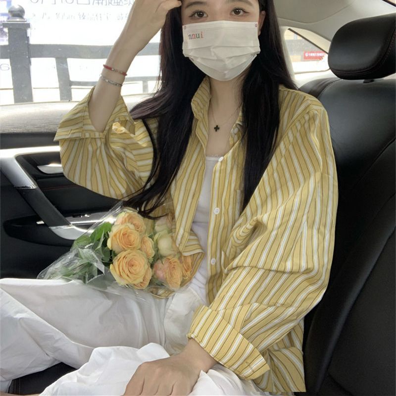 Áo Khoác Sơ Mi Cardigan Tay Dài Dáng Rộng Họa Tiết Kẻ Sọc Thiết Kế Mới Thời Trang Cho Nữ