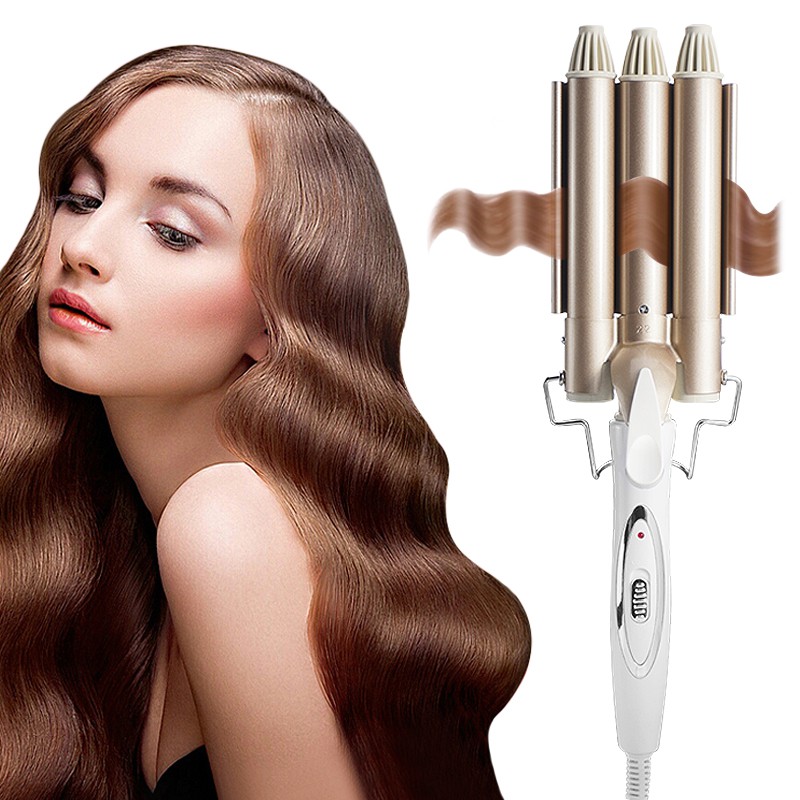 Máy Uốn Tóc Gợn Sóng Làm Xoăn Tóc 3 Trục Có 2 Mức Chỉnh Nhiệt Kemei Km 1010
