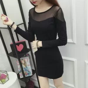 Đầm Tay Dài Cổ Tròn Phối Ren Dáng Ôm Thời Trang Xuân Thu Cho Nữ | BigBuy360 - bigbuy360.vn