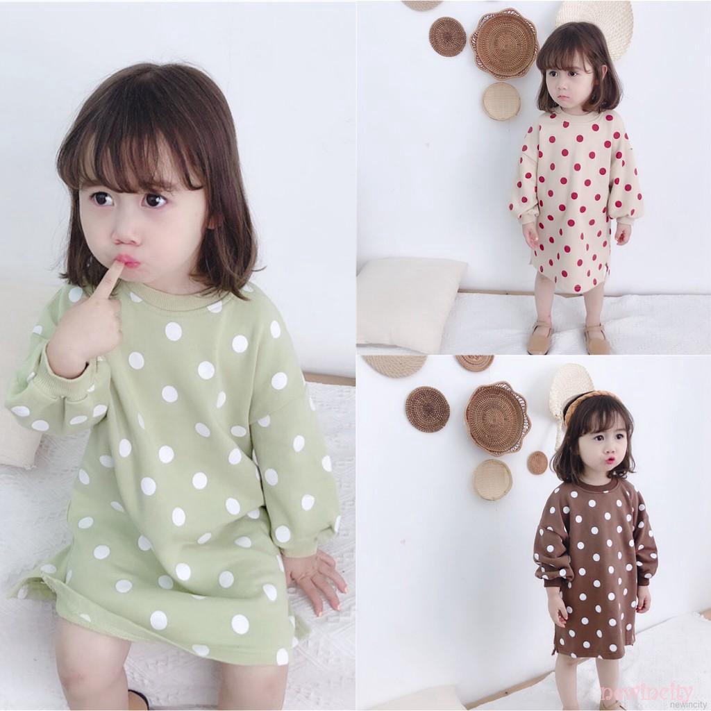 Đầm cotton dài tay họa tiết chấm bi cho bé