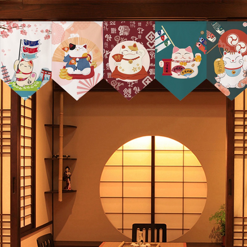 Rèm Cửa Trang Trí Nhà Bếp Họa Tiết Mèo Năm Mới Phong Cách Nhật Bản