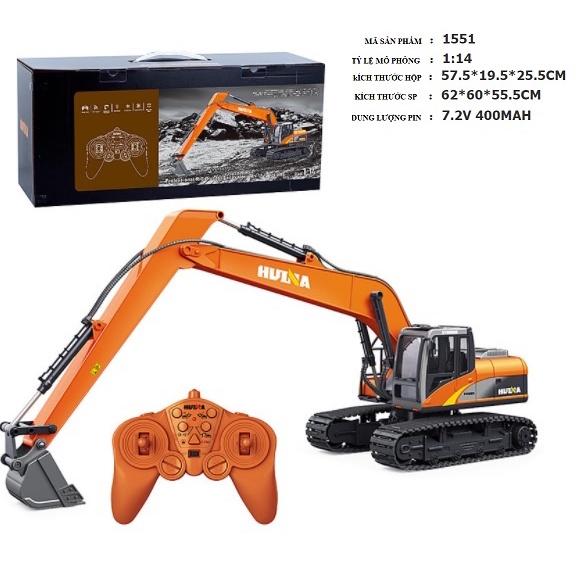 Xe xúc điều khiển từ xa gầu múc kim loại Huina1551