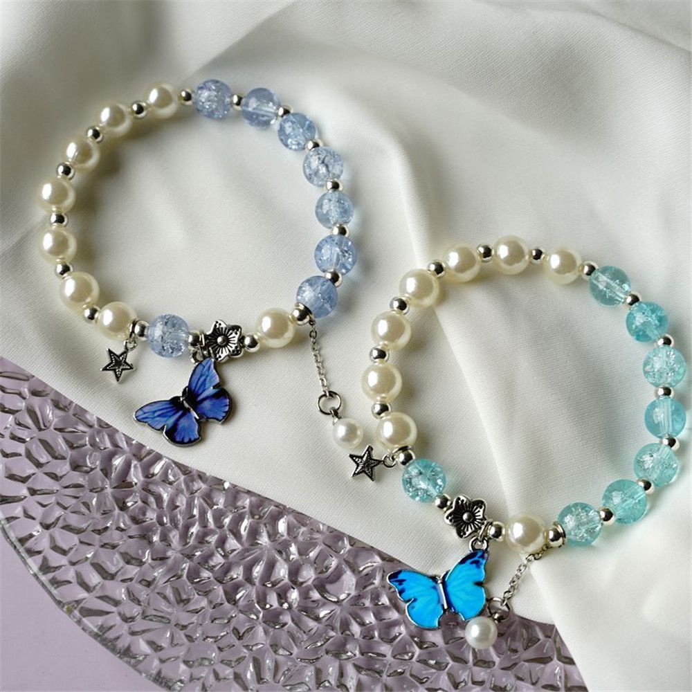 Vòng tay đính hạt mặt hình bướm có thể điều chỉnh cho cặp đôi/ bạn thân