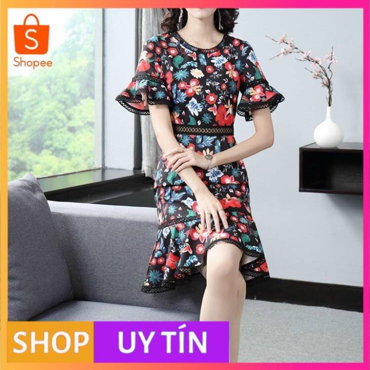 HÀNG NHẬP CAO CẤP -ĐẦM BODY ĐUÔI CÁ LỤA HOA PHỐI REN TAY LOE CAO CẤP - [MẪU ĐẸP CHẤT LƯỢNG]