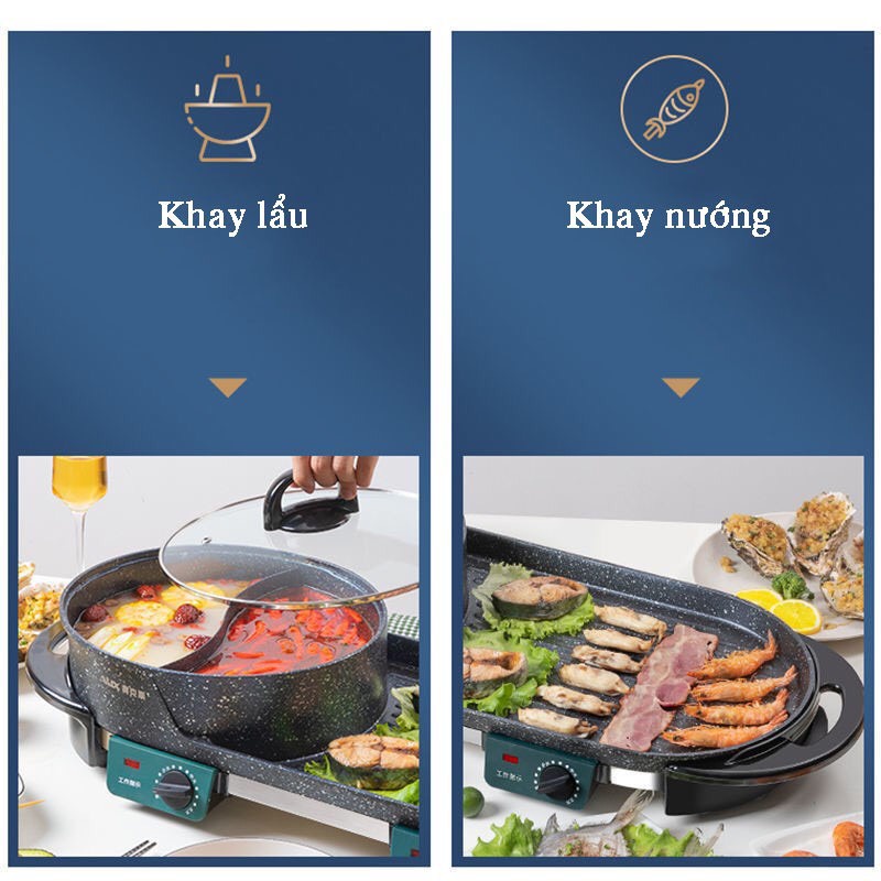 Bếp Nướng Lẩu Đa Năng Không Khói 2in1 JK96, Nồi Lẩu Nướng BBQ Kiểu Dáng Hàn Quốc Bảo Hành 1 Đổi 1