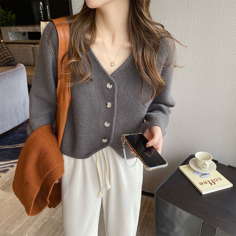 Áo Khoác cardigan Dệt Kim Dáng Rộng Cổ Chữ v Thiết Kế Mới Thời Trang Theo Phong Cách Hàn Quốc Cho Nữ