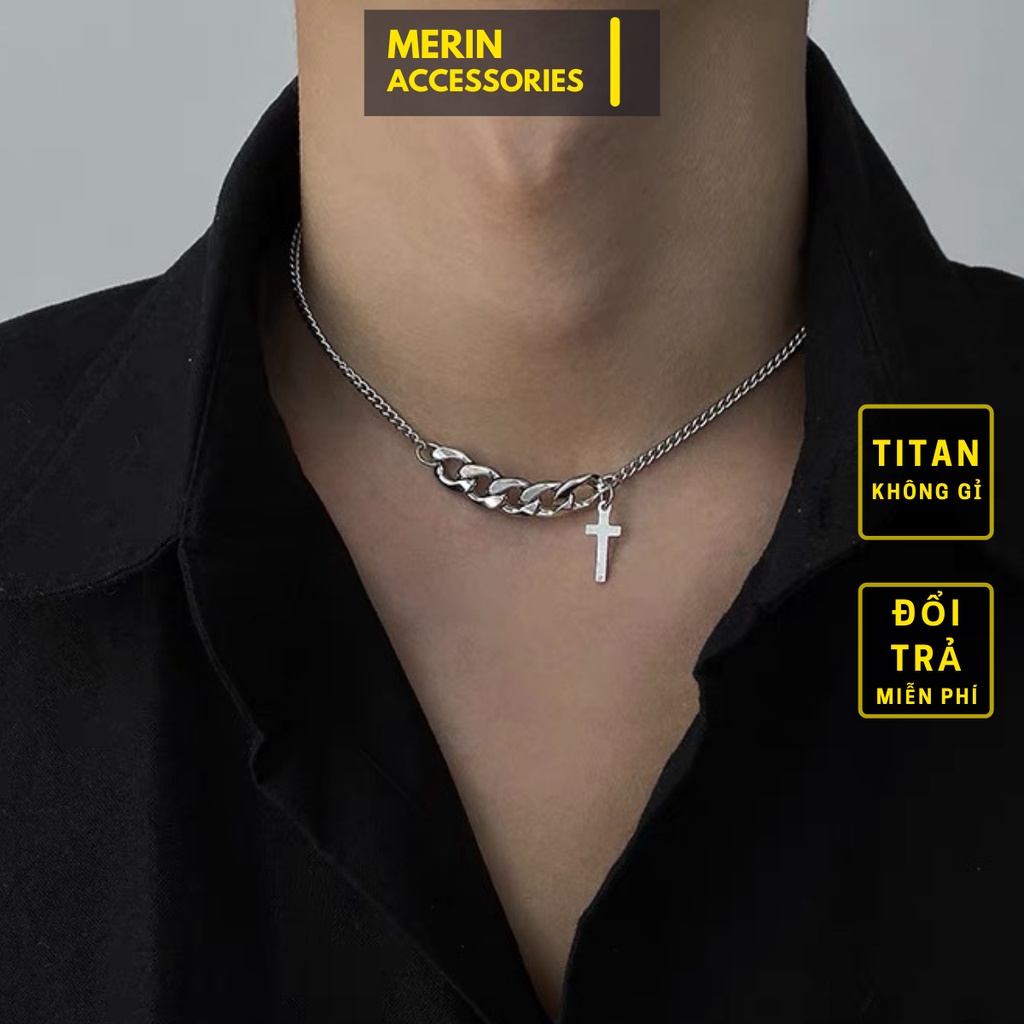 Dây Chuyền Nam Nữ Hình Chữ Thập HIKI Chains Merin Accessories Ngầu Đẹp Chất Liệu Titan Màu Bạc- Vòng Cổ HIKI Chain