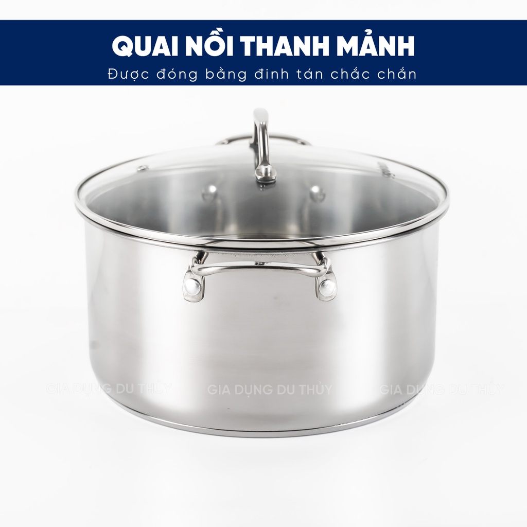 Bộ nồi inox 304 cao cấp dùng được mọi loại bếp, đáy 3 lớp, chất liệu inox cao cấp an toàn nắp kính cường lực chịu nhiệt