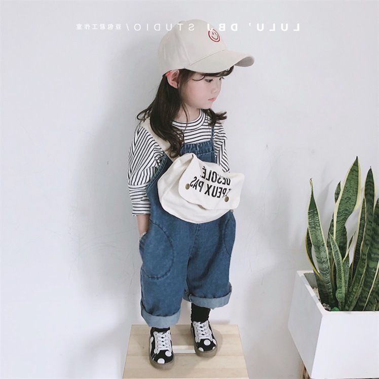 Quần Yếm Denim Dáng Rộng Phong Cách Hàn Quốc Nhật Bản Thời Trang Xuân Thu Mới 2022 Cho Bé Gái