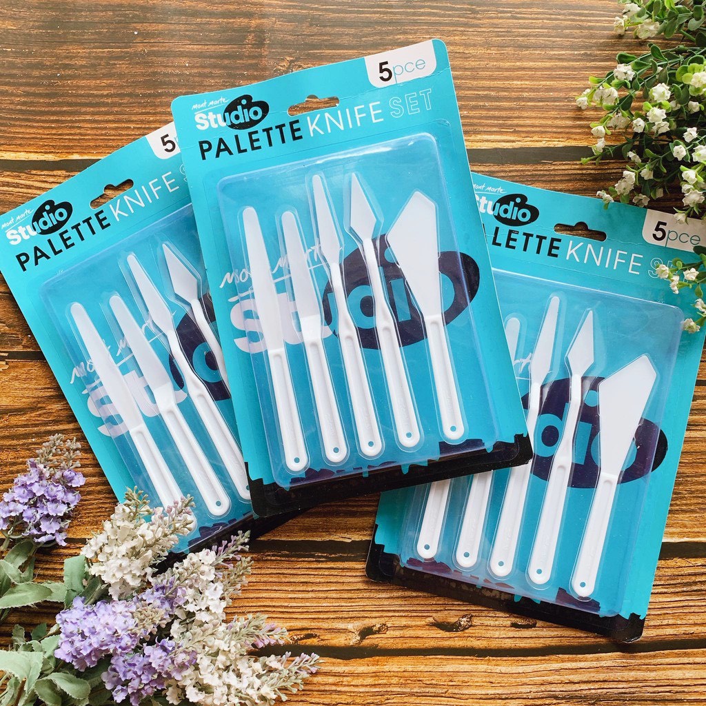 Bộ Bay Nhựa 5 Cây Mont Marte Dùng Cho Màu Oil-Acrylic - Studio Palette Knife Set 5pce