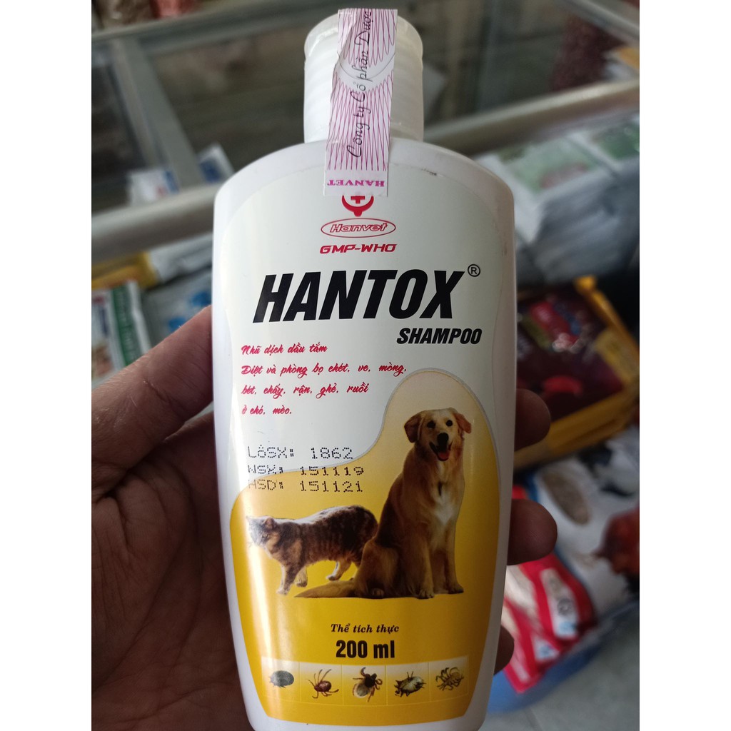 Dầu tắm trị ve, rận, bọ chét chó mèo Hantox shampoo chai 200ml