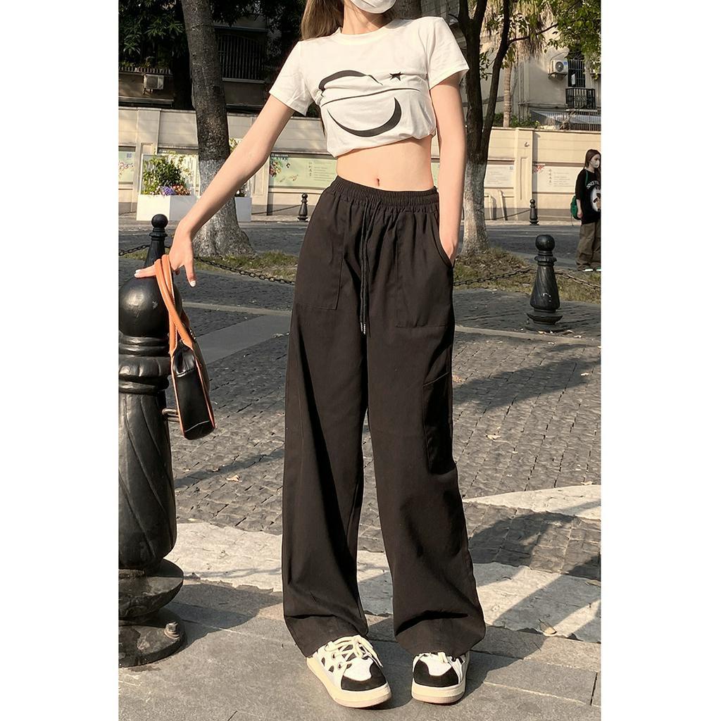 「 WELOVE1 」Quần ống rộng Lưng Cao Màu Trơn Nhiều Màu Sắc Thời Trang Mùa Hè Phong Cách Hàn Quốc Cho Nữ